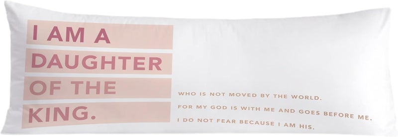 Exqcom Store Light Pink Christian Body Pillow Covers 20x54, Christian Home Decor, I Am a Daughter of The King Bible Scripture Religious Long Body Pillow Case Cover with Hidden Zipper for Women Teen Girls - Image 1